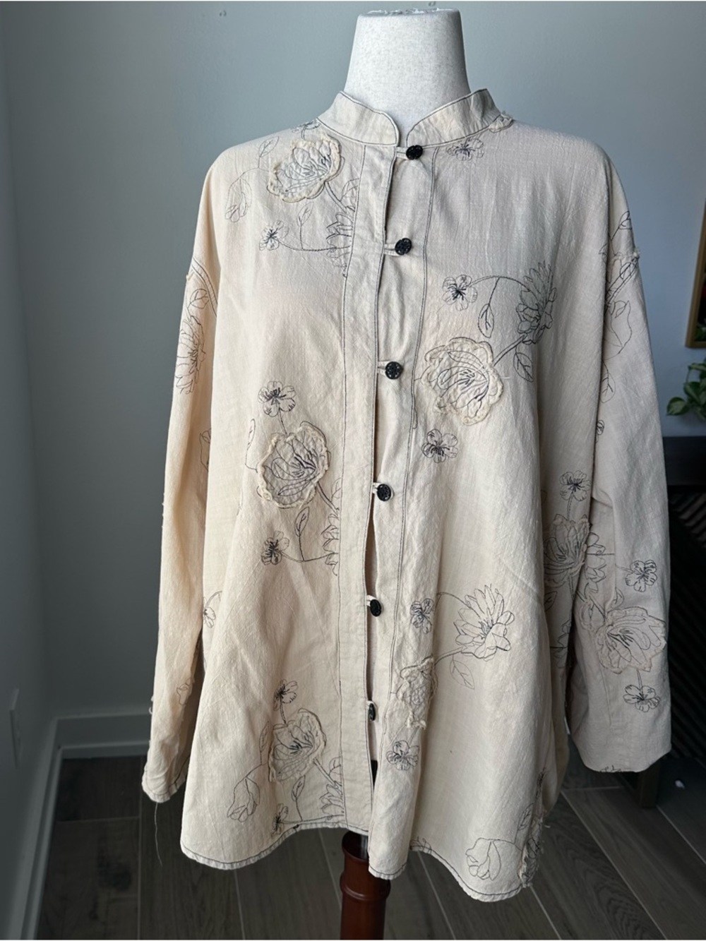 Beige Floral Button-Front Women's Jacket